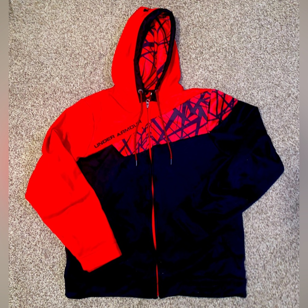Under Armour Red and White Hoodie Sweatshirt